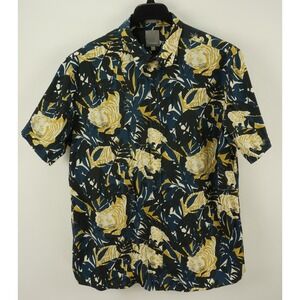 A-Frame Men's XL Short Sleeve Blue Black Tiger Floral Cotton Button Up Shirt